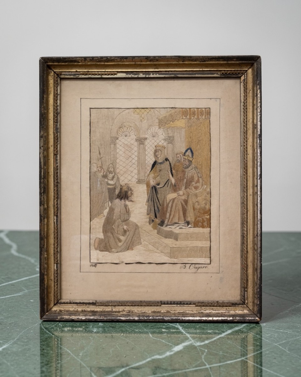 A. Ongaro – Interior Scene – Embroidery On Fabric – Italy 1867